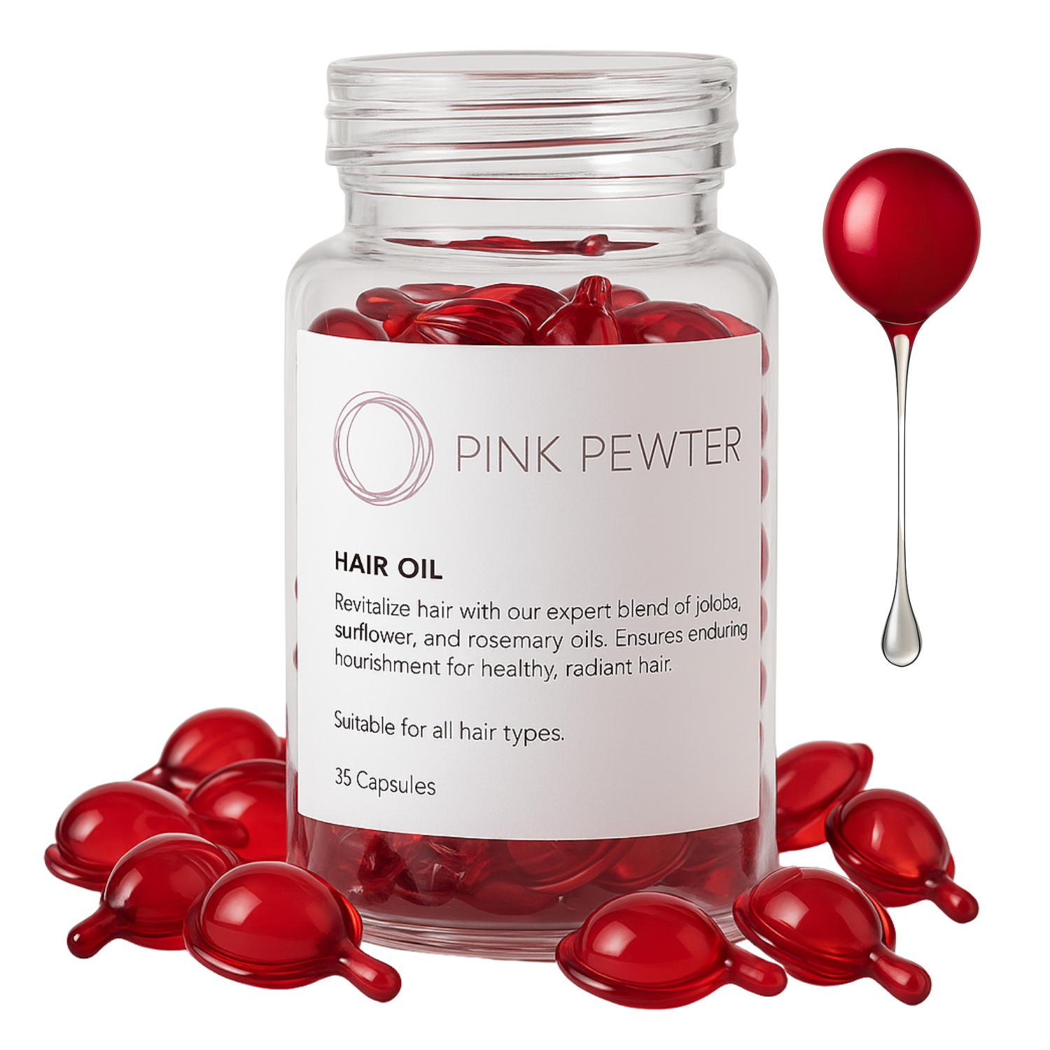 Lightweight Hair Oil Capsules - Olive, Jojoba, Sunflower Seed and Rosemary Oil (Shine and Frizz Control)